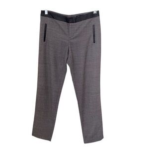 Club Monaco ✘ Wool Herringbone Leather Plaid Tapered Leg Woven Stretch Pants, S